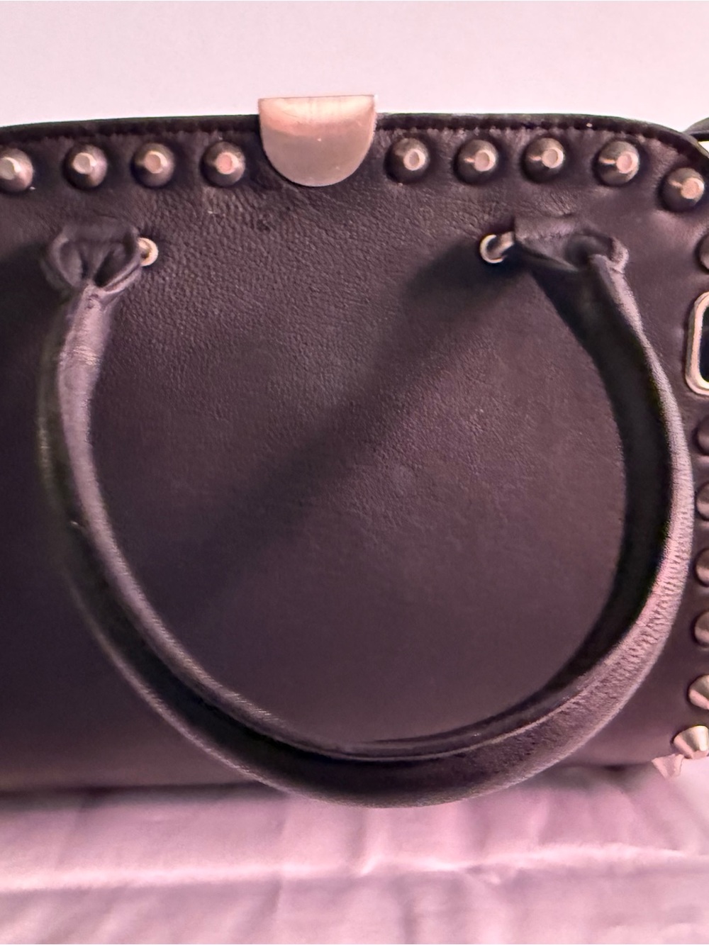 SORIAL Studded Black Leather Satchel with Top Handles